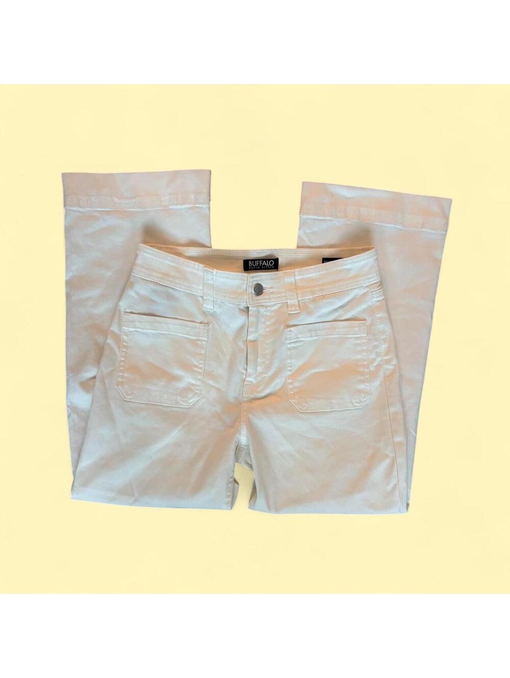 Buffalo David Bitton Brigette High Rise Soft Stretch Wide Leg Crop Pants White
